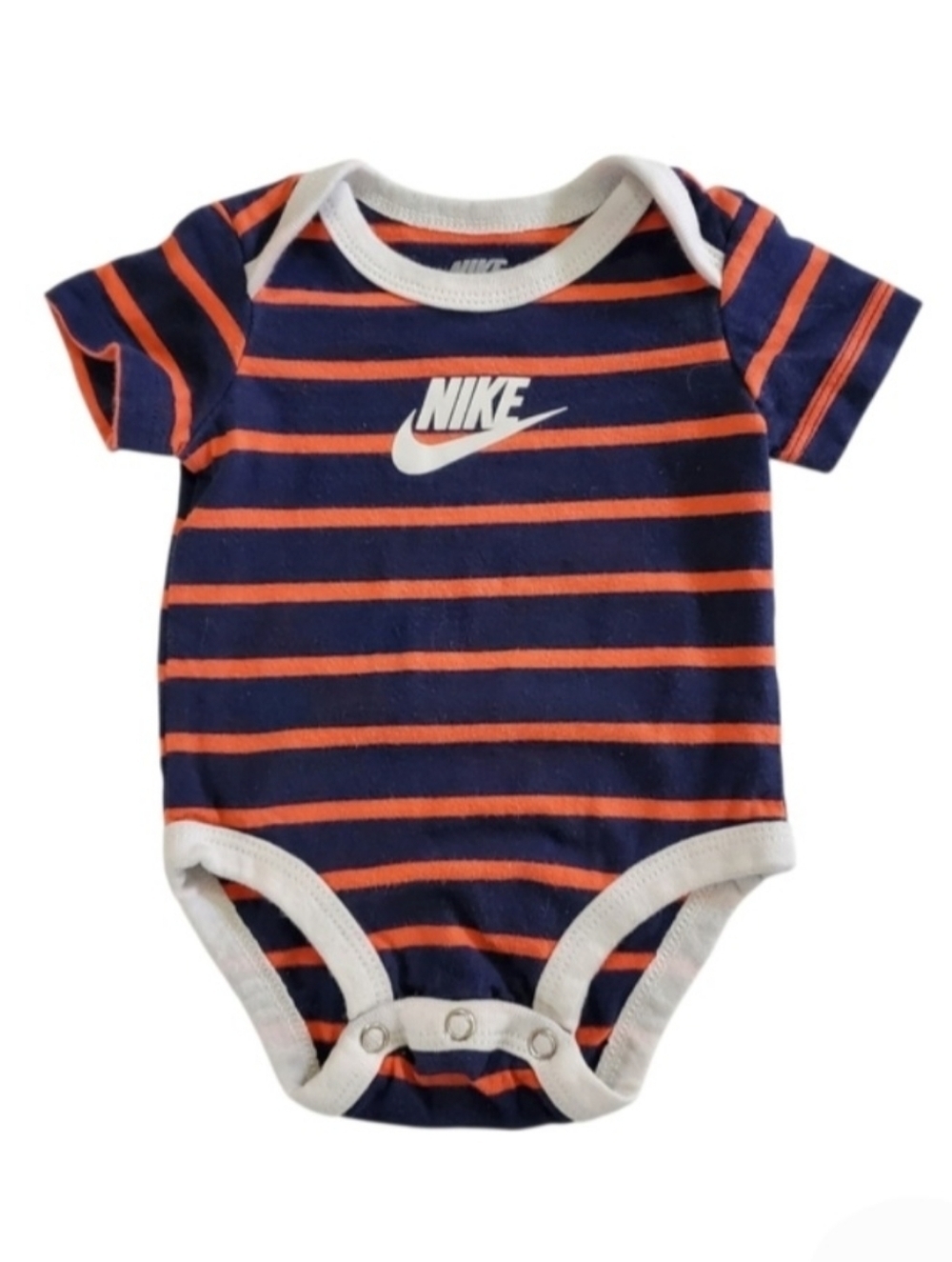 K1382 * Nike Boys Swoosh Logo Striped Bodysuit Navy Blue Red Size 3M